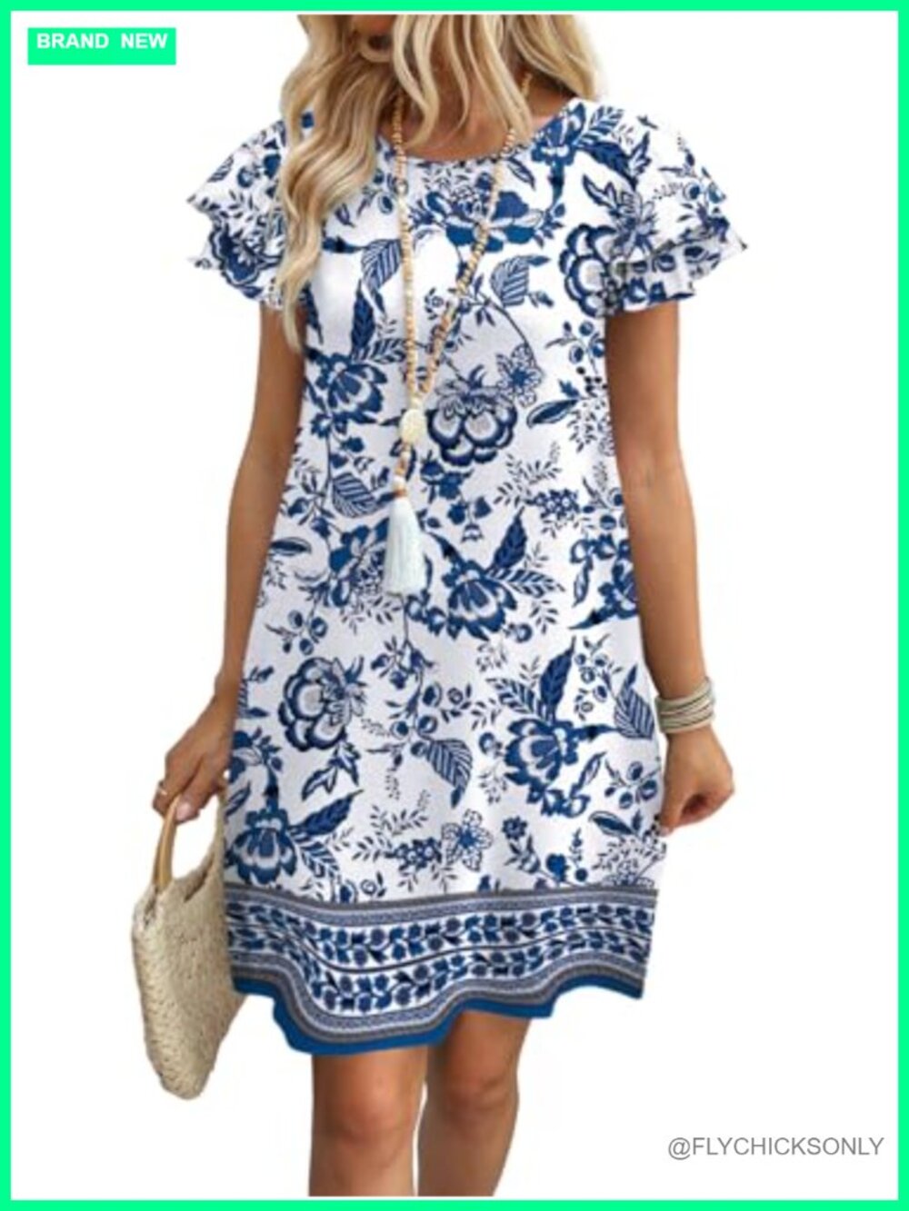Ruffle Sleeve Swing Dress with Pockets, Knee Length, Summer Casual